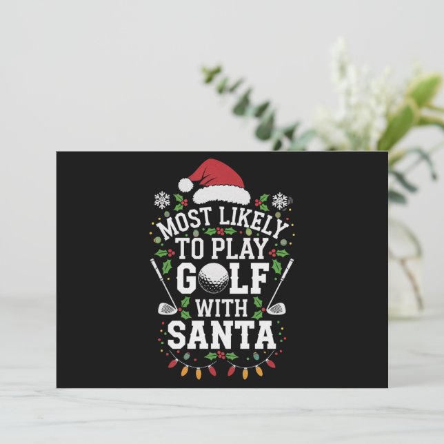 Tarjeta Festiva Más Probable Que Juegue Golf Con Santa Familia Nav (Anverso de pie)