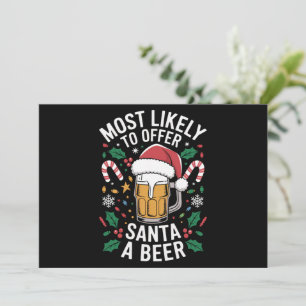 Tarjeta Festiva Más Probable Que Ofrezca Cerveza a Santa Familia C