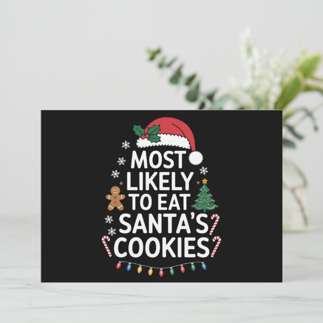 Tarjeta Festiva Más Probable Que Se Coma Las Galletas De Santa Nav (Anverso de pie)