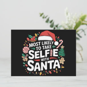 Tarjeta Festiva Más Probable Tomar Selfie Con Santa Familia Navida