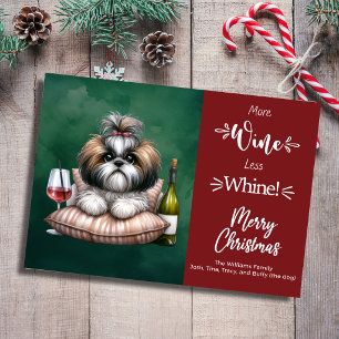 Tarjeta Festiva Más Vino Menos Lamentos Perro Divertido Feliz Navi