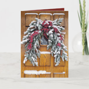 Tarjeta Festiva masa de pino de Navidades cubiertos de nieve