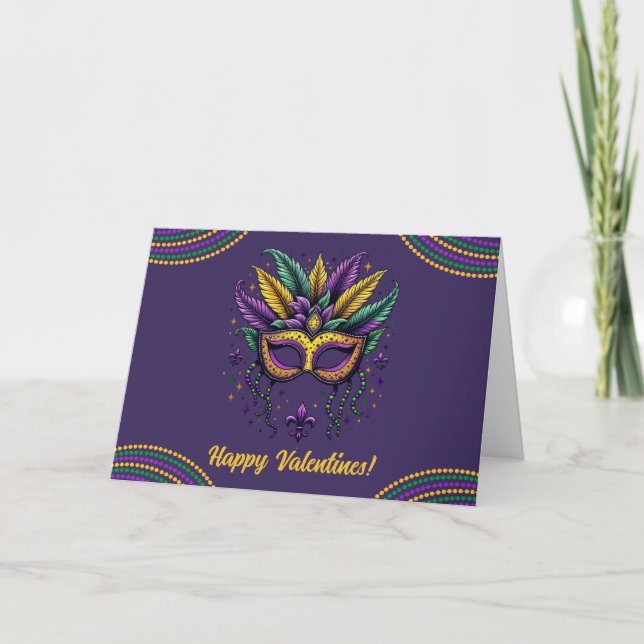 Tarjeta Festiva Máscara De Mardi Gras Para San Valentín (Anverso)