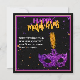 Tarjeta Festiva Máscara de Purpura y Naranja Personalizada con Bri