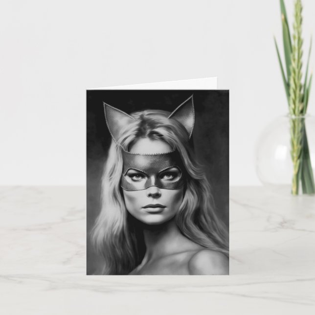 Tarjeta Festiva Máscara de vintage de disfraces rubios (Anverso)