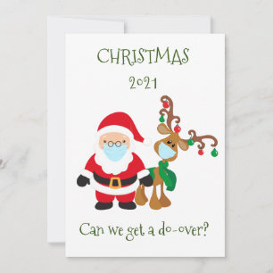 Tarjeta Festiva Máscara facial de Santa Claus Reno Ciervo Navideño