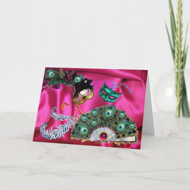 TARJETA FESTIVA MÁSCARA FIESTA MASQUERADE DE VALENTINA, VENTILADOR (Anverso)