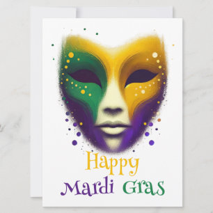Tarjeta Festiva Máscara mardi gras color verde morado