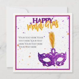 Tarjeta Festiva Máscara personalizada de violetas y naranjas deste