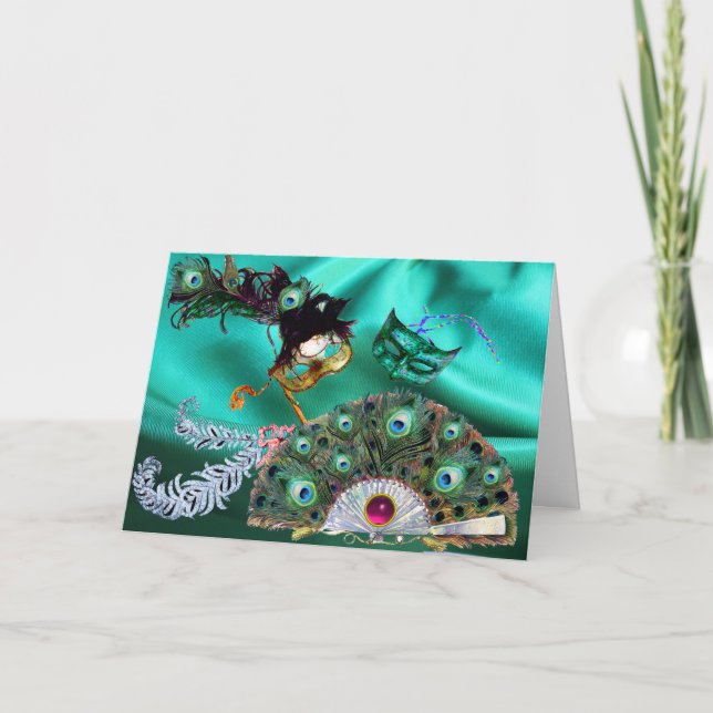 TARJETA FESTIVA MÁSCARAS DE MASQUERADE DEL DÍA DE VALENTINA,VENTIL (Anverso)