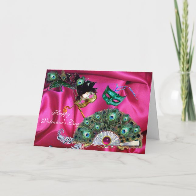 TARJETA FESTIVA MÁSCARAS DE MASQUERADE DEL DÍA DE VALENTINA,VENTIL (Anverso)