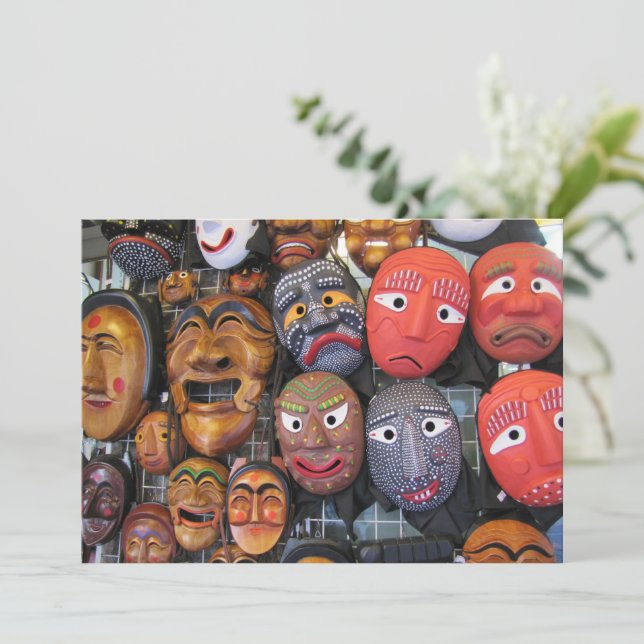 Tarjeta Festiva Máscaras tradicionales coreanas para la actuación  (Anverso de pie)