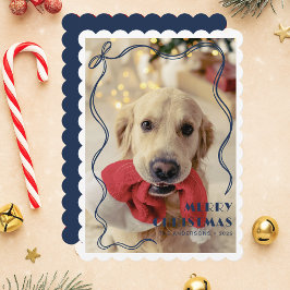 Tarjeta Festiva Mascota de Cinta azul caprichosa Foto Feliz Navida