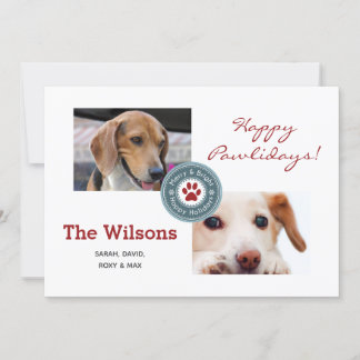 Tarjeta Festiva Mascota de fotografías múltiples de Happy Pawliday