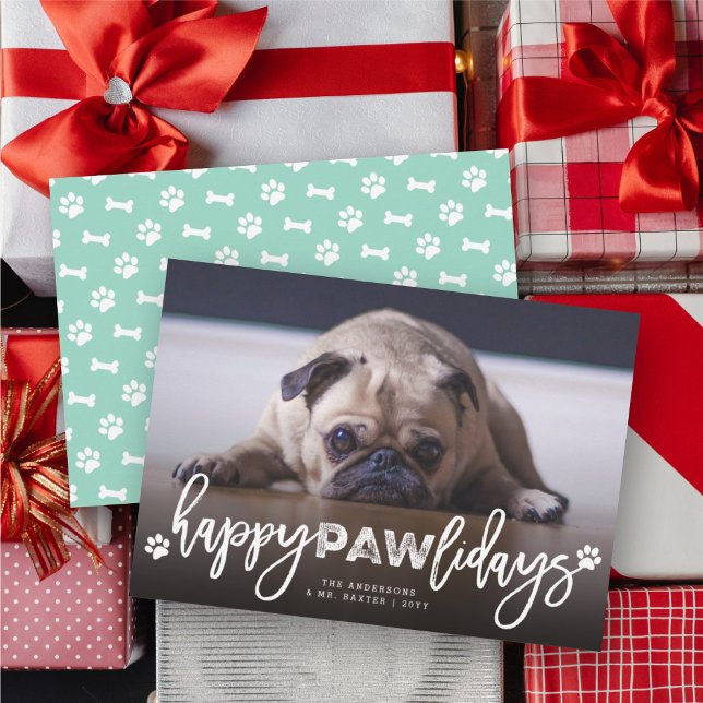 Tarjeta Festiva Mascota de fotos de Happy Pawlidays Brussel Script (Subido por el creador)