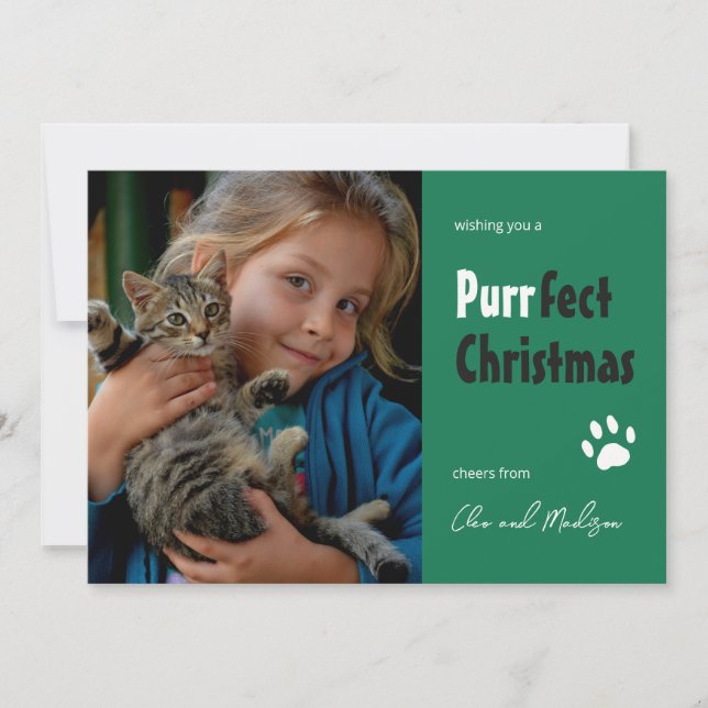 Tarjeta Festiva Mascota de fotos de Navidades de Cat pun Purrfect (Anverso)