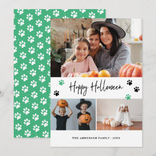 Tarjeta Festiva Mascota de impresión Green Paw Foto Feliz Hallowee