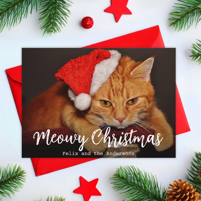 Tarjeta Festiva Mascota  de Meowy Navidades con Red Santa Hat (Subido por el creador)