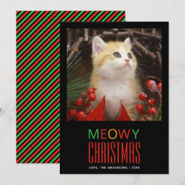 Tarjeta Festiva Mascota de Meowy Navidades foto animal amante de l