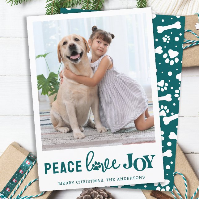 Tarjeta Festiva Mascota de perro personalizado foto PAZ AMOR JOY (Subido por el creador)