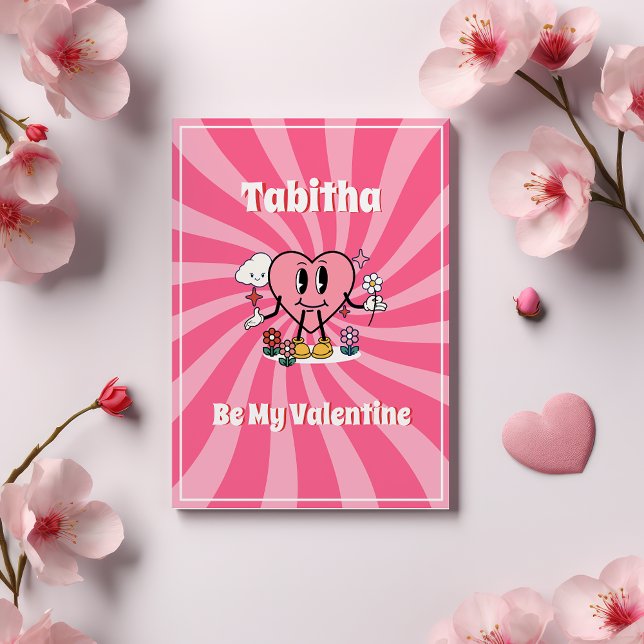 Tarjeta Festiva Mascota del corazón retro | Be My Valentine (Retro Heart Mascot - Be My Valentine Card)