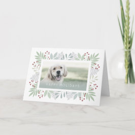 Tarjeta Festiva Mascota Dog Holiday Card Green Foliage Berries Des
