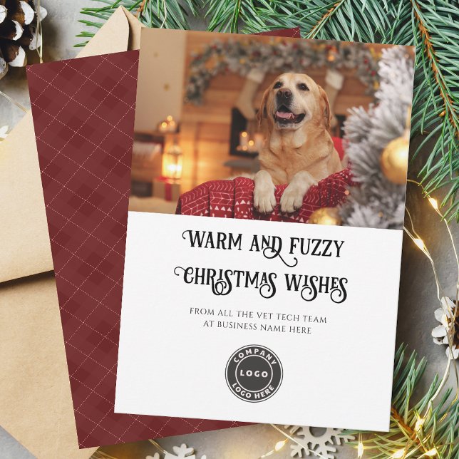 Tarjeta Festiva Mascota fotográfico de Vet Tech con un ambiente cá (Christmas Vet Tech Warm and Fuzzy Business Logo Christmas)