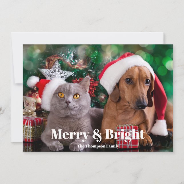 Tarjeta Festiva Mascota fotográfico Merry y Bright (Anverso)