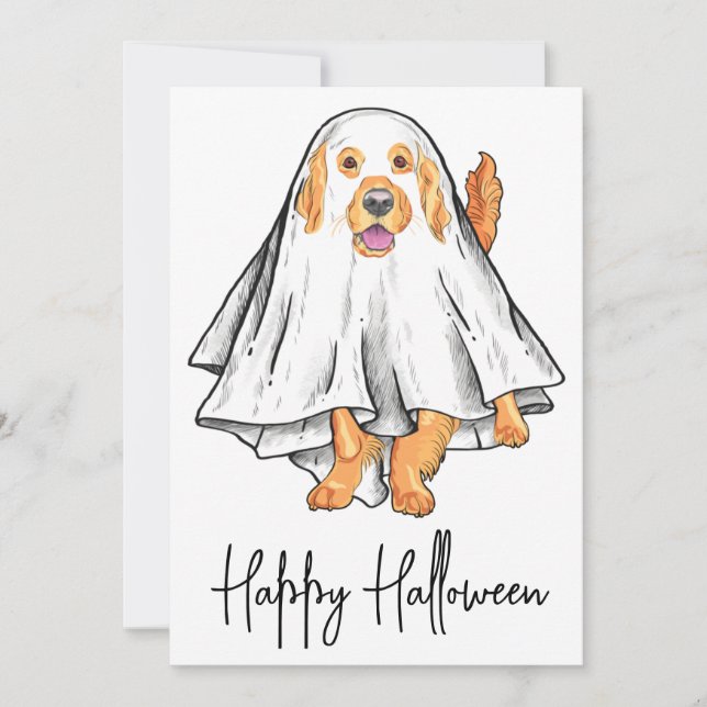 Tarjeta Festiva Mascota lindo cachorro perro fantasma feliz Hallow (Anverso)