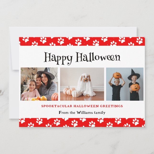 Tarjeta Festiva Mascota Rojo Paws Photo Happy Halloween (Anverso)