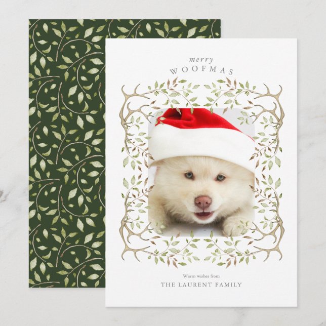 Tarjeta Festiva Mascota ruso Woodland Antler Wreath Foto (Anverso / Reverso)