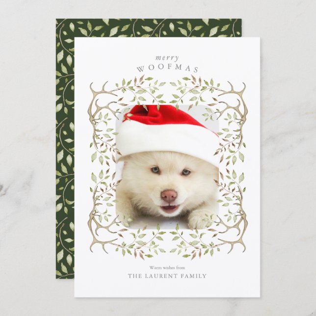 Tarjeta Festiva Mascota ruso Woodland Antler Wreath Foto (Anverso / Reverso)