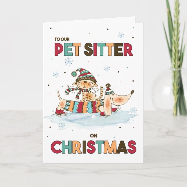 Tarjeta Festiva Mascota sentada sobre Navidades Perro y gato Wiene (Anverso)
