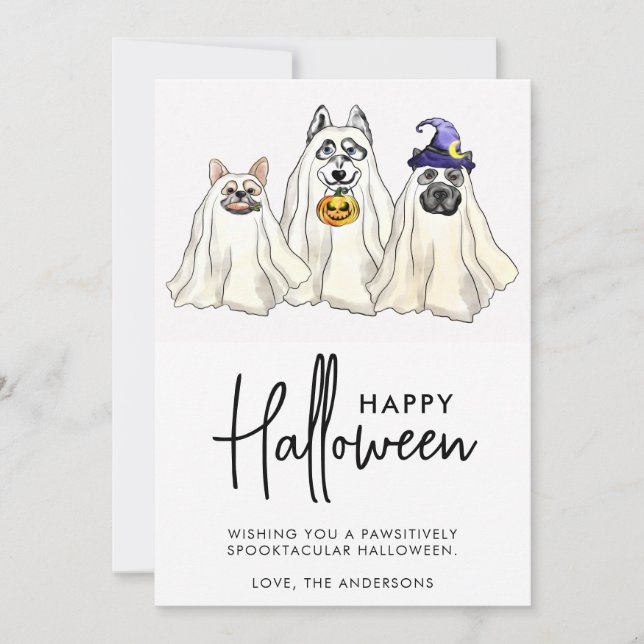 Tarjeta Festiva Mascotas de animales divertidos felices de Hallowe (Anverso)