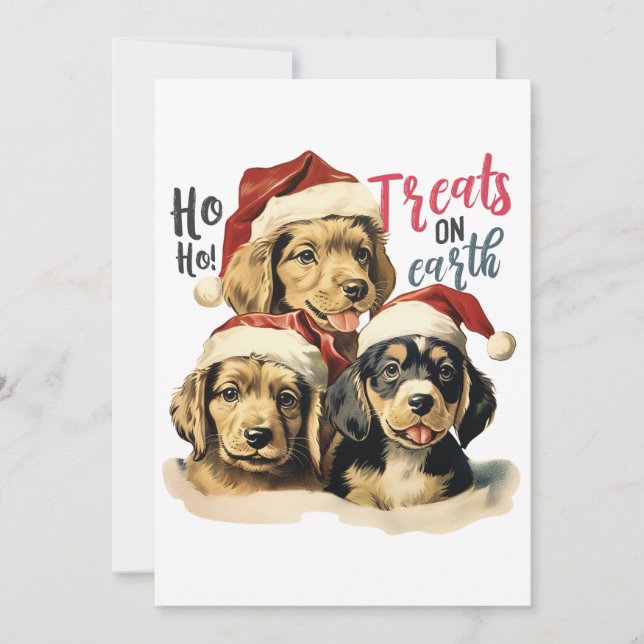 Tarjeta Festiva Mascotas de perros Navidades retro tratados 2023 (Anverso)