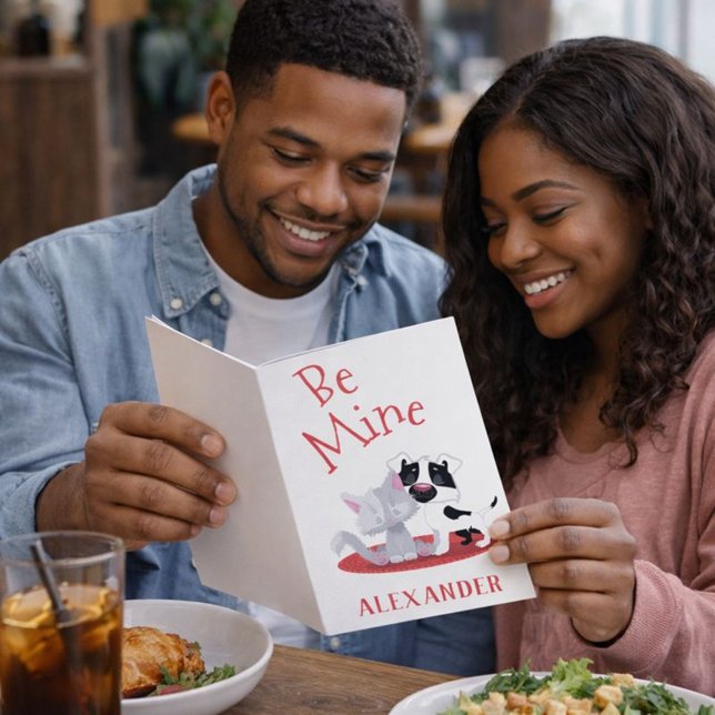 Tarjeta Festiva Mascotas de San Valentín clásicos rojos y blancos (Subido por el creador)