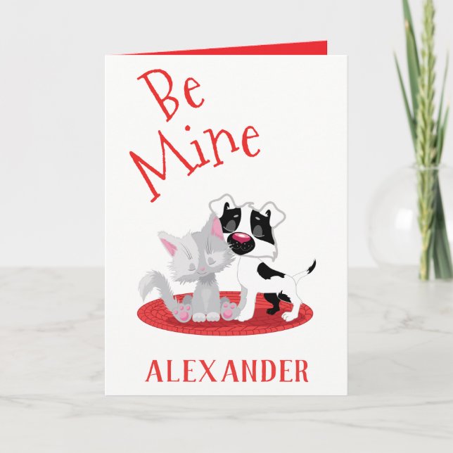 Tarjeta Festiva Mascotas de San Valentín clásicos rojos y blancos (Anverso)