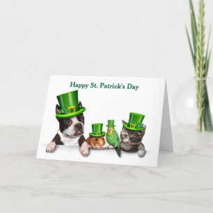 Tarjeta Festiva Mascotas felices del día de San Patricio