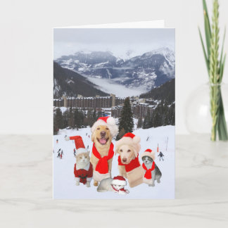 Tarjeta Festiva Mascotas graciosos de personalizable en los Alpes