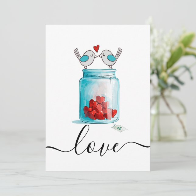 Tarjeta Festiva Mason Jar de amor (Anverso de pie)
