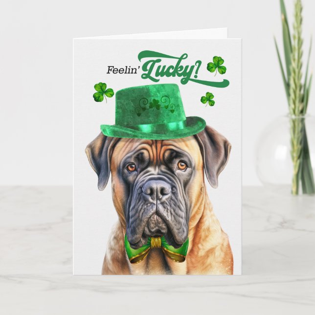 Tarjeta Festiva Mastiff Dog Feelin' Lucky St Patrick's Day (Anverso)