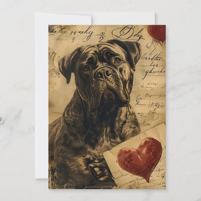 Tarjeta Festiva Mastiff Vintage Día de San Valentín  (Anverso)