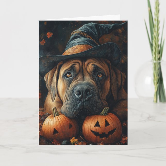 Tarjeta Festiva Mastiff Witch Halloween (Anverso)