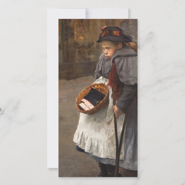 Tarjeta Festiva Matchstick Chica Pobre Calle Urchin Pobreza Urbana (Anverso)