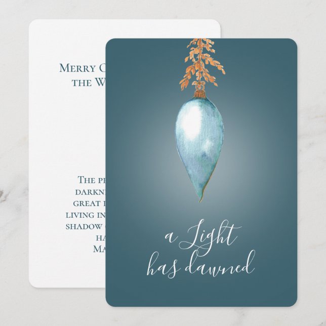 Tarjeta Festiva Mateo 4:16 | Fe de acuarela original del personali (Anverso / Reverso)