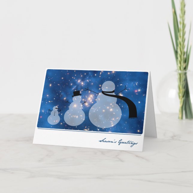Tarjeta Festiva Materia oscura con galaxia y hombres de nieve - Hu (Anverso)