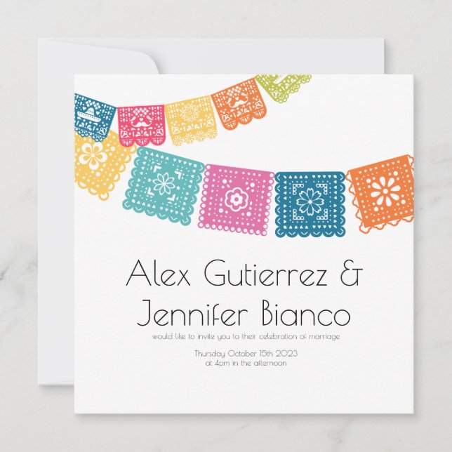 Tarjeta Festiva Matrimonio - Boda - Papel Picado Boda (Anverso)