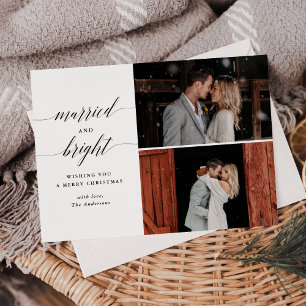 Tarjeta Festiva Matrimonio simple y dos fotos recién casadas