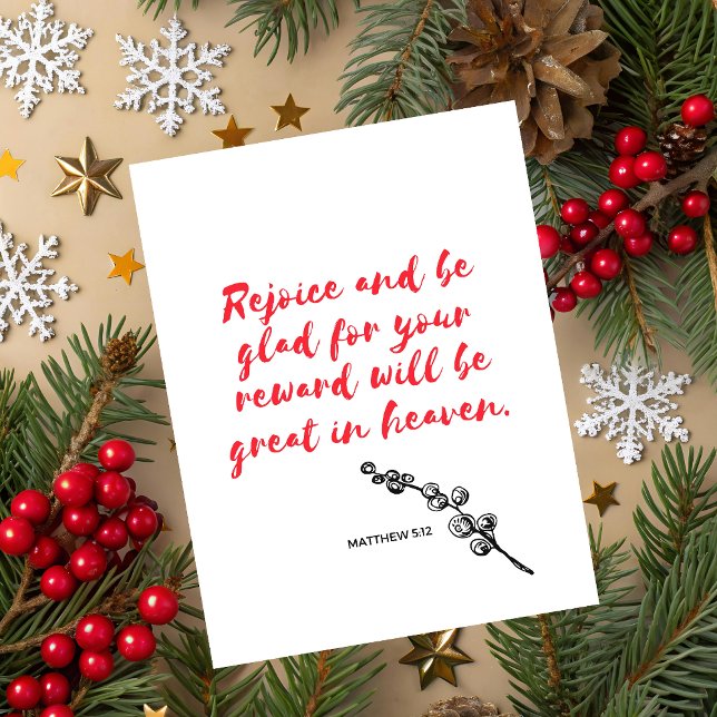 Tarjeta Festiva Matthew 5:1 Scripture Christmas Greeting Card (Christmas greeting card with red typography and Matthew 5:1 Bible verse on beige festive background.)