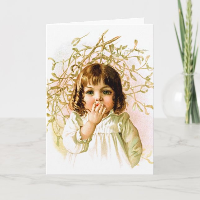 Tarjeta Festiva Maud Humphrey: Chica del invierno debajo del (Anverso)